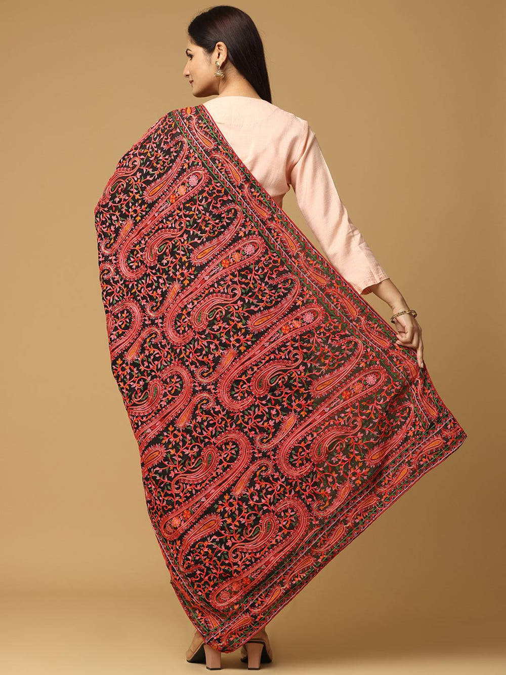 Black Wine Paisley Pashmina Dupatta
