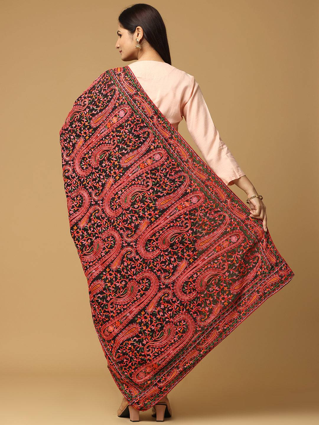 Black Wine Paisley Pashmina Dupatta