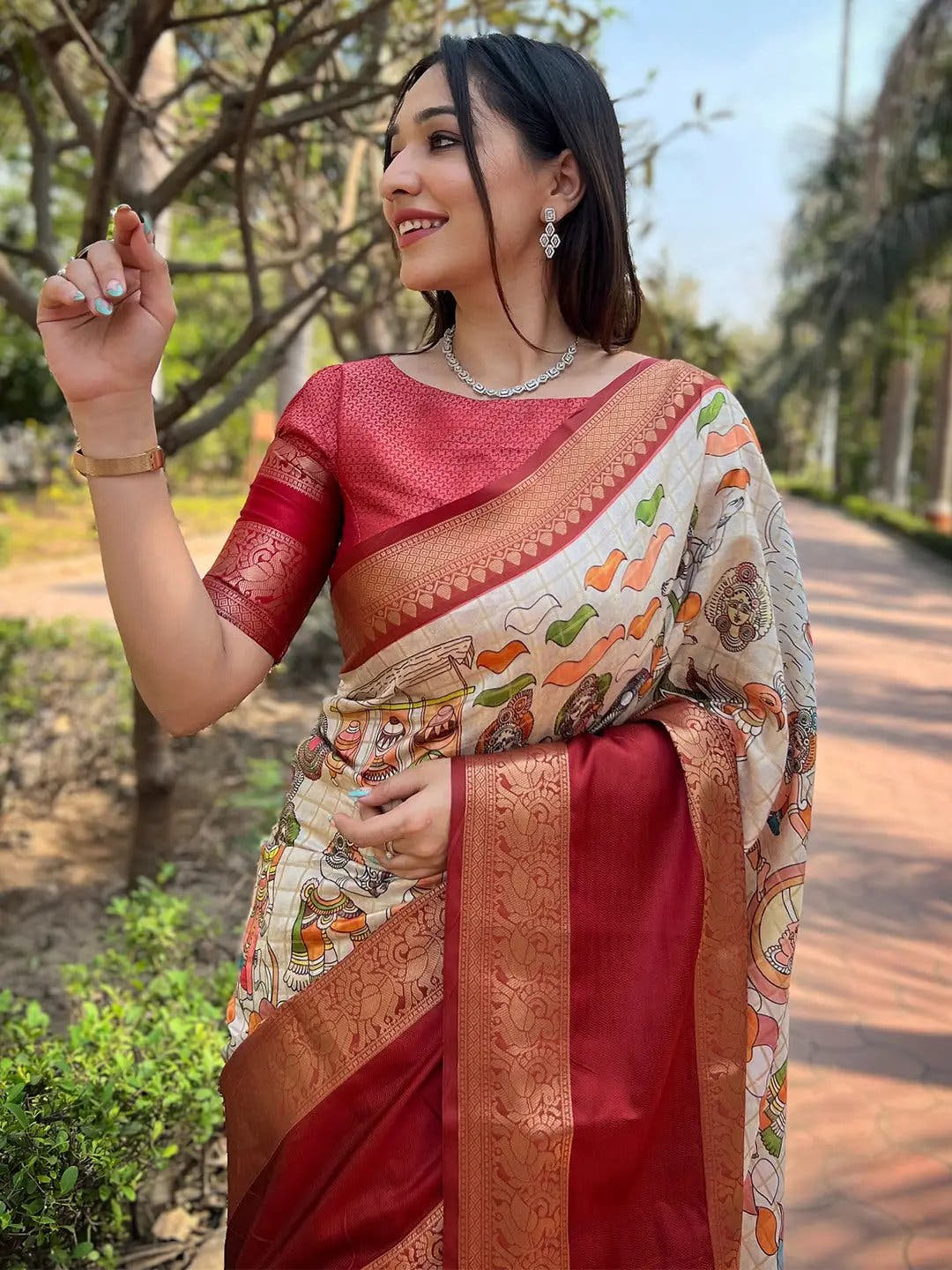 Maroon Colour Double Border Chex Weaving Banarasi Soft Silk Saree