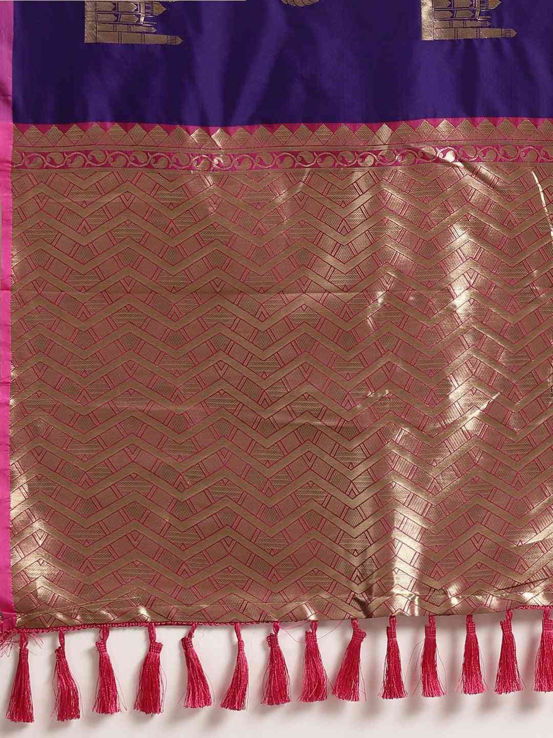 Trendy Navy Colour Silk Blend Woven Design Banarasi Saree