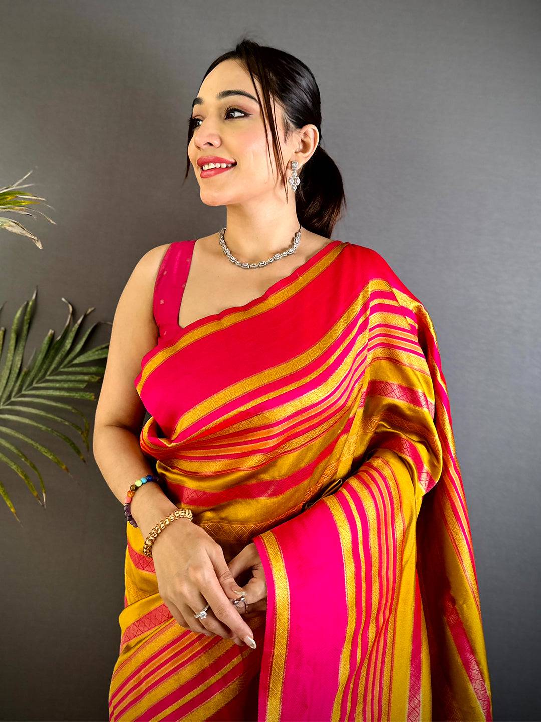 Radiant Satin Stripe Banarasi Katan Silk Saree