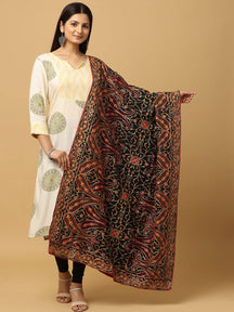 Black Deep Floral Rust Pashmina Dupatta