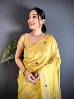Yellow Jamdani Pallu Khadi Linen Saree