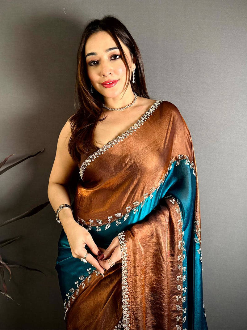 Opulent Peal Satin Tissue Saree