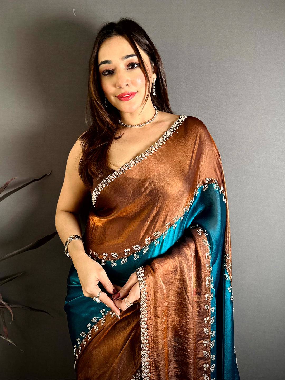 Opulent Peal Satin Tissue Saree