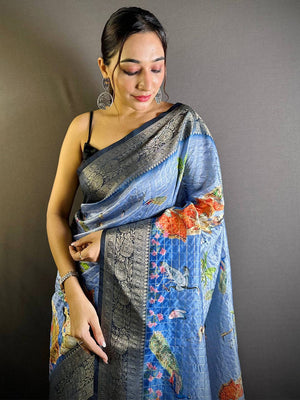 Sky Blue Chex Radiance Banarasi Silk Saree