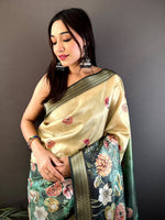 Beige Floral Grace Soft Silk Tissue Saree