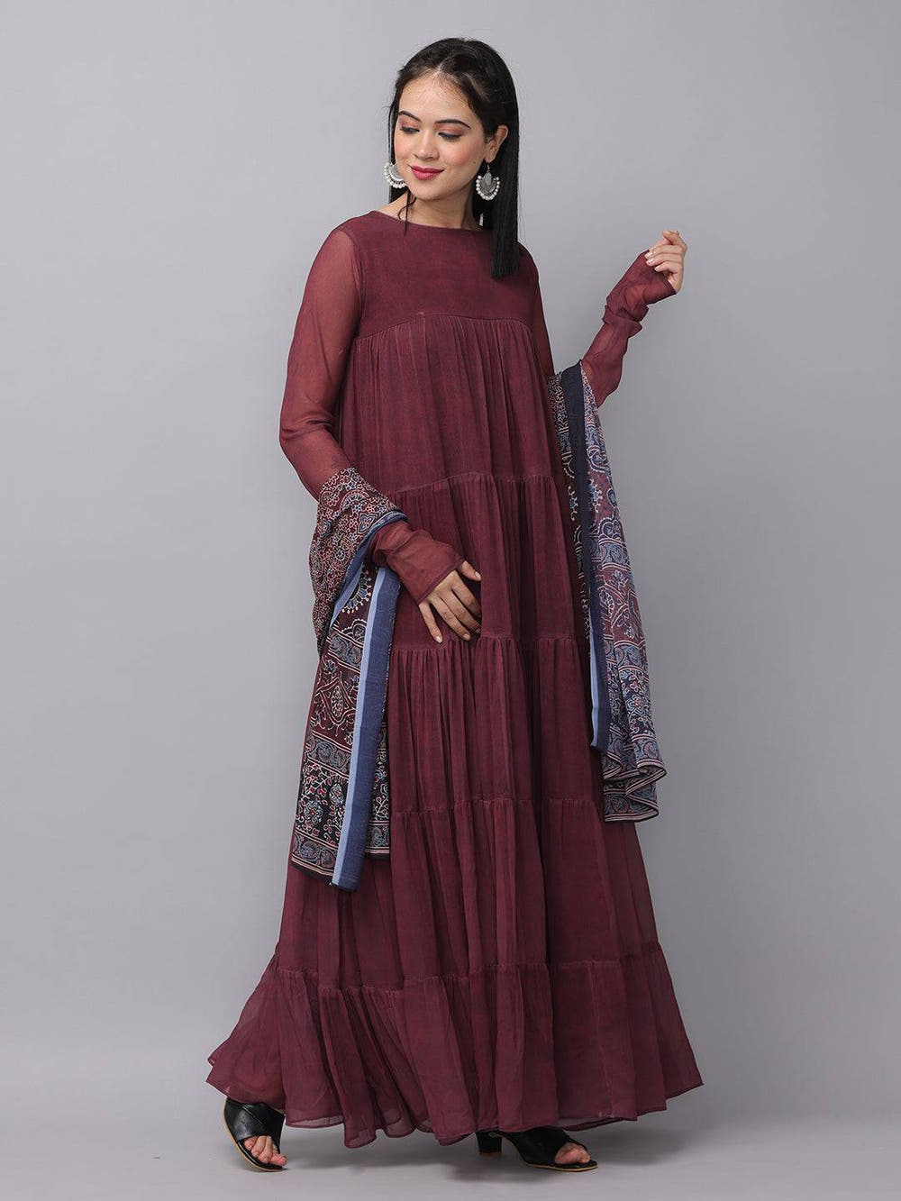 Mulberry Round Neck Long Dress