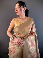 Beige Banarasi Silk Katan Geometric Saree