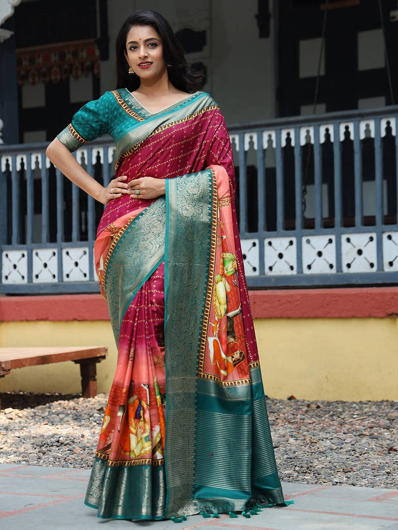 Rani Pure Viscose Dola Silk Saree with Exquisite Bhandhej Print - Luxe