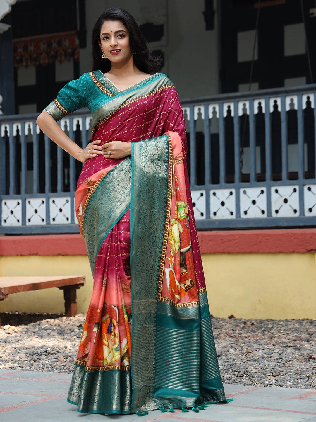 Rani Pure Viscose Dola Silk Saree with Exquisite Bhandhej Print - Luxe