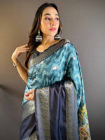 Teal Banarasi Pichwai Print Saree