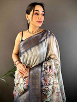 Grey Ghicha Weave Floral Saree