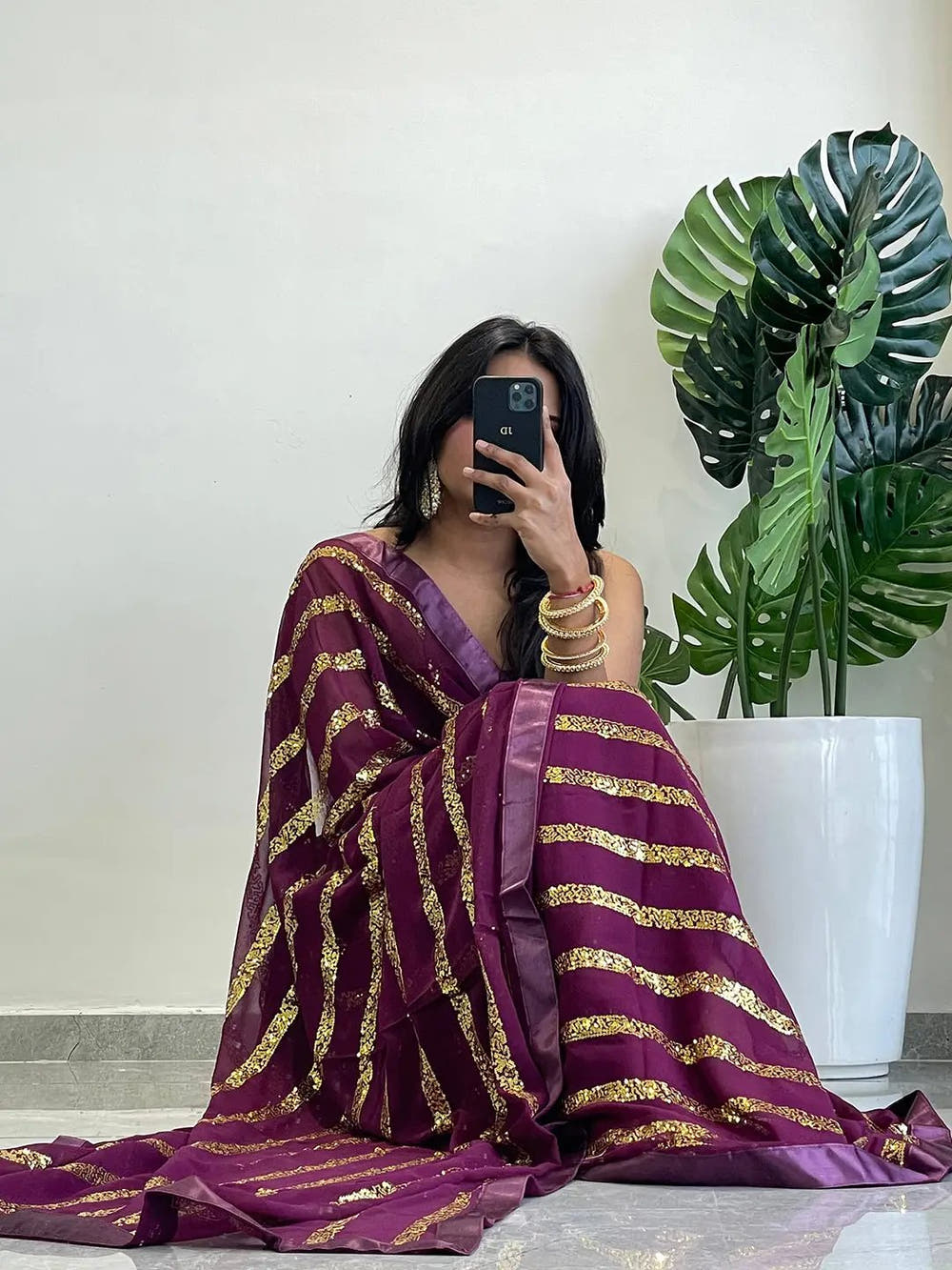 Modern Elegance Georgette Saree with Striped Sequins Work and Solid Border
