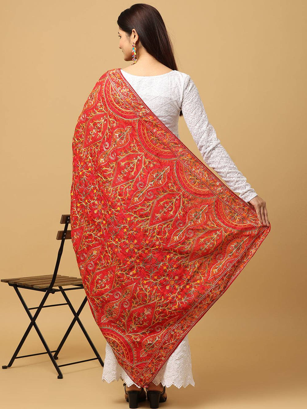 Red Paisley Scatter Pashmina Dupatta
