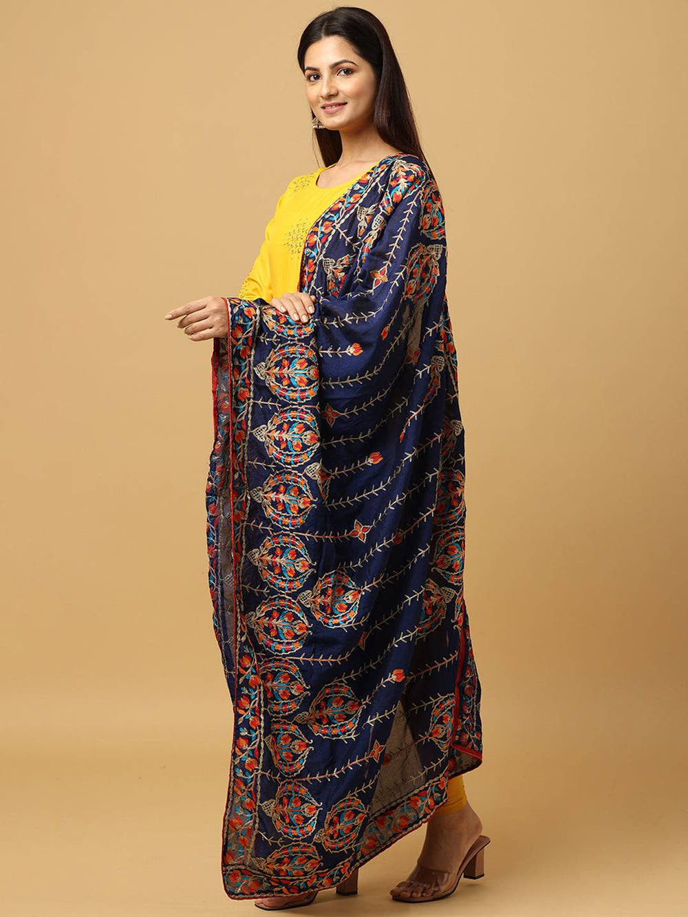 Navy Banded Stripe Pashmina Dupatta