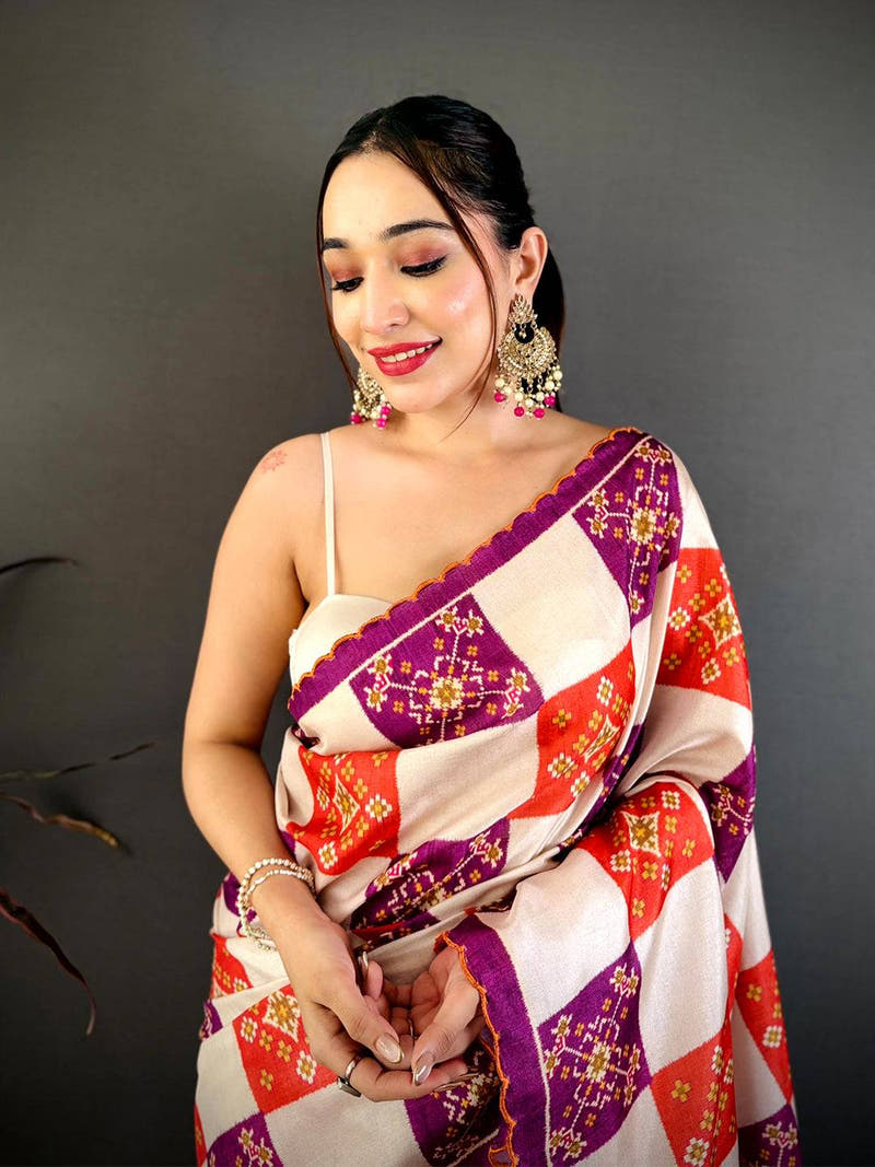 Royal Multi Box Ikkat Print Tussar Saree