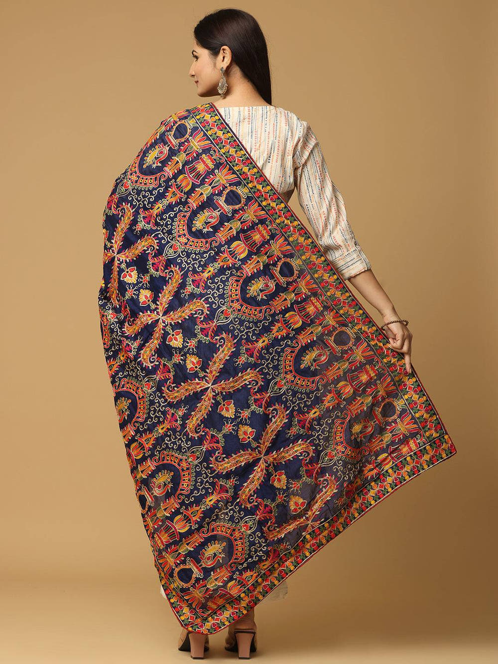 Navy Rust Paisley Buta Pashmina Dupatta