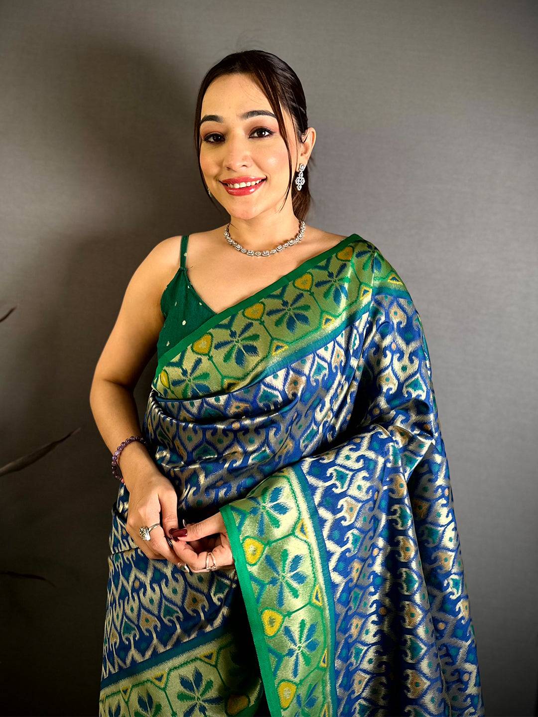 Royal Navy Ikkat Soft Silk Saree