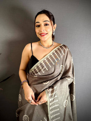Opulent Geometric Tussar Kalamkari Saree