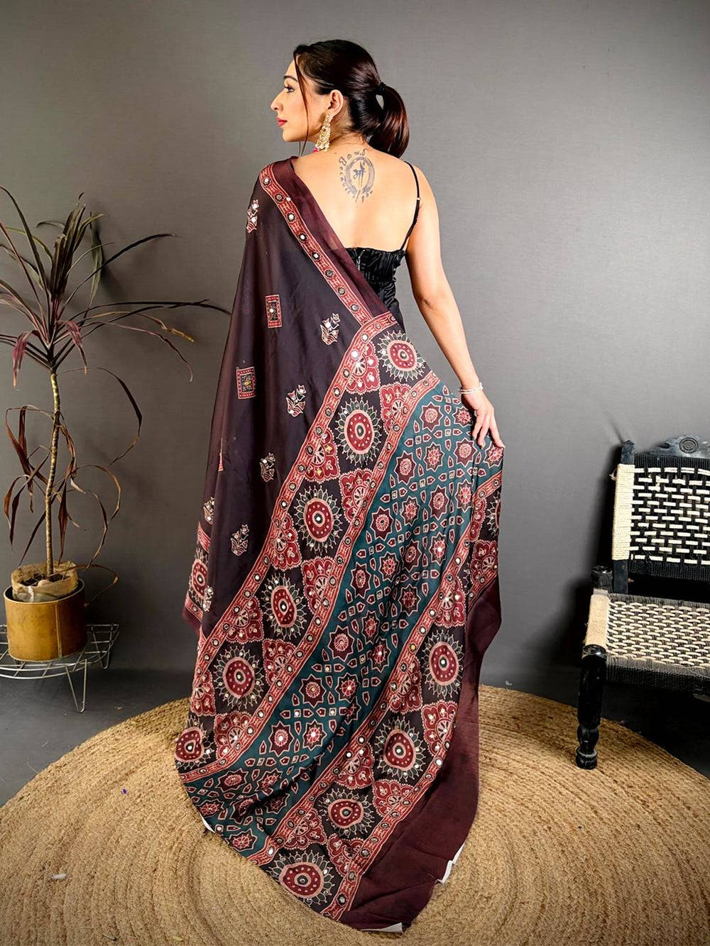 Radiant Ajrakh Print Mirror Work Saree