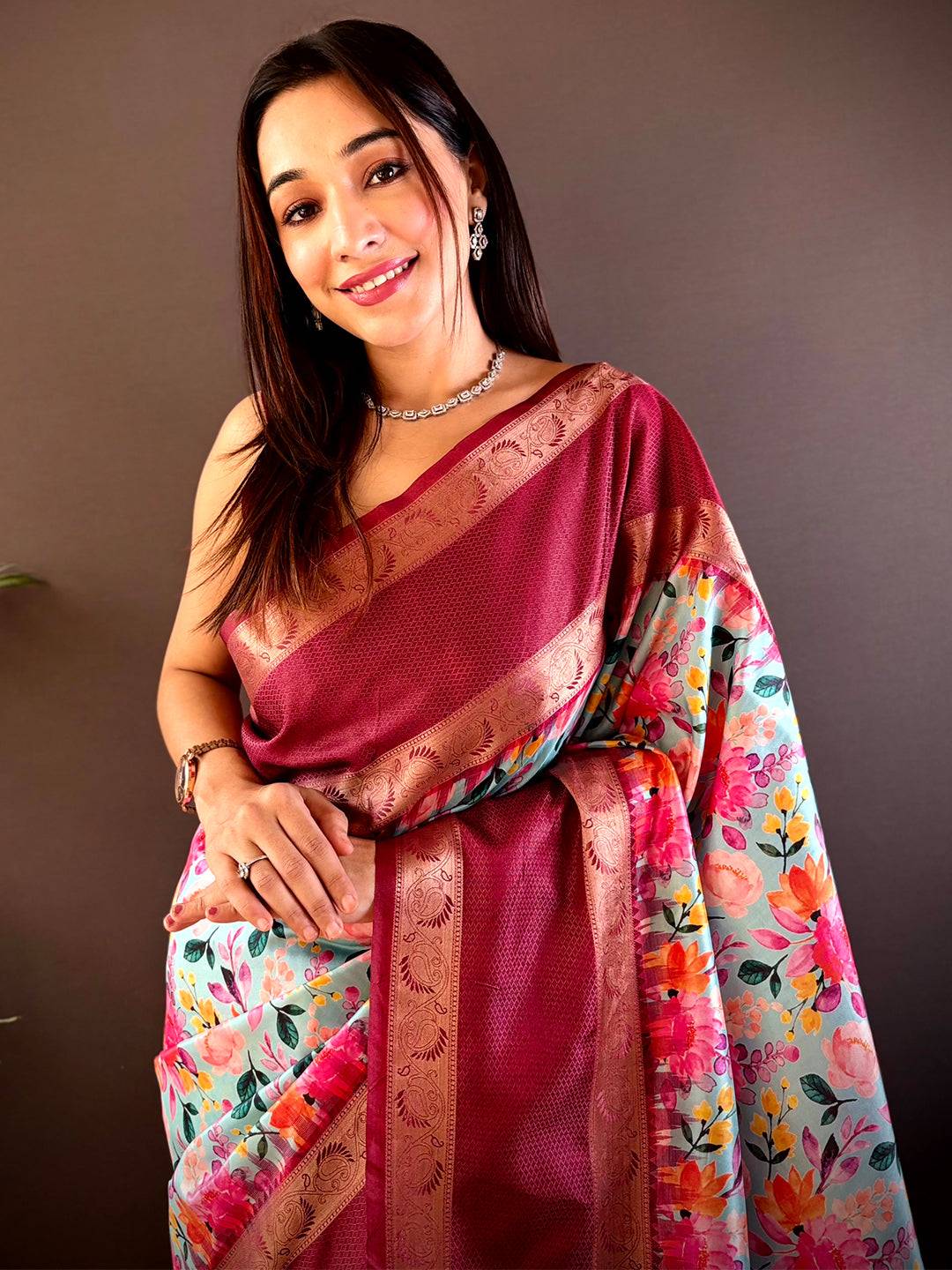 Opulent Wine Banarasi Soft Silk Saree