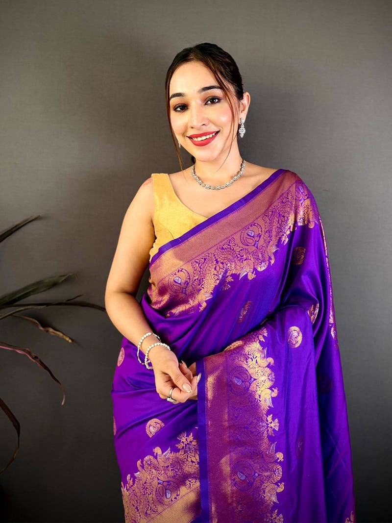 Royal Purple Kanchi Zari Work Soft Silk Saree