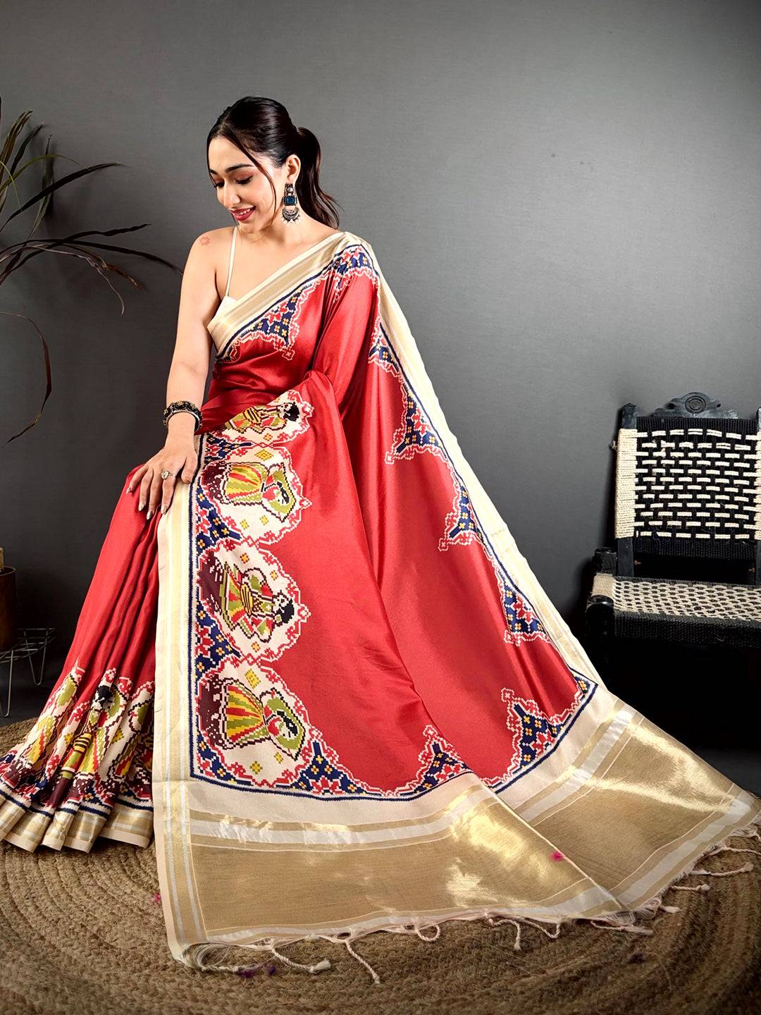 Red Patola Border Kanchi Silk Saree