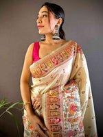 Off White Ethnic Motif Silk Blend Saree