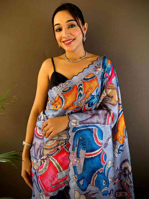 Lavender Kota Doriya Kalamkari Saree