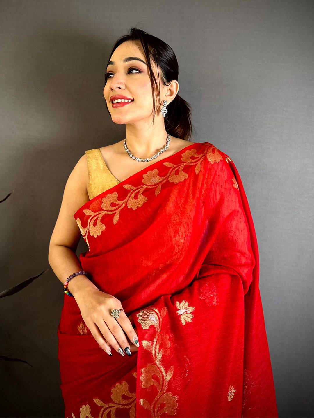 Red Peacock  Zari  Munga  Saree