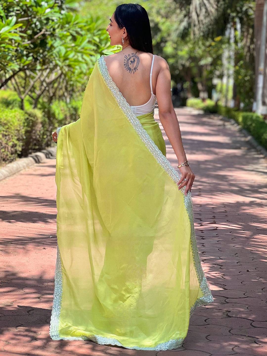Carnation Green Pure Viscose Dyed Saree