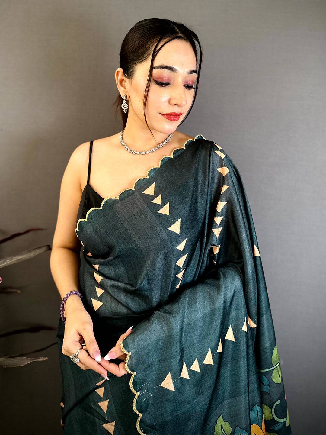 Heritage Kalamkari Cutwork Tussar Saree