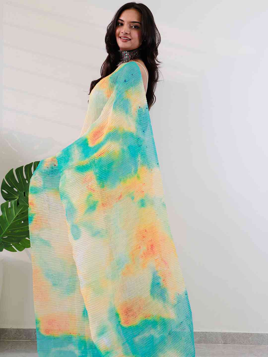 Elevate Your Style with Multy Colored Print Bollywood Design Crash Saree