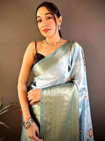 Sky Blue Pichwai Print Soft Silk Saree