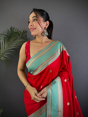 Royal Red Soft Silk Floral Butta Saree