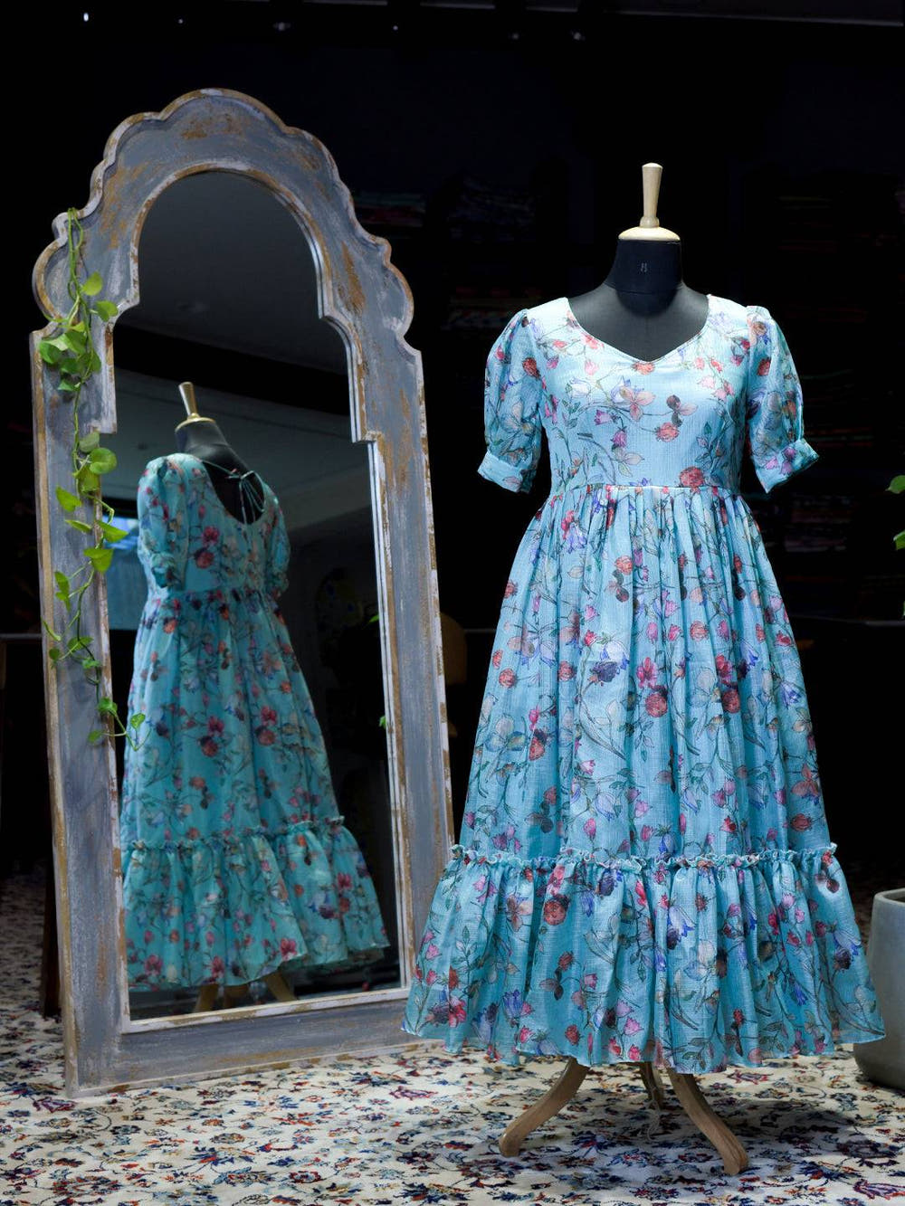 Powder Blue Floral Print Dress