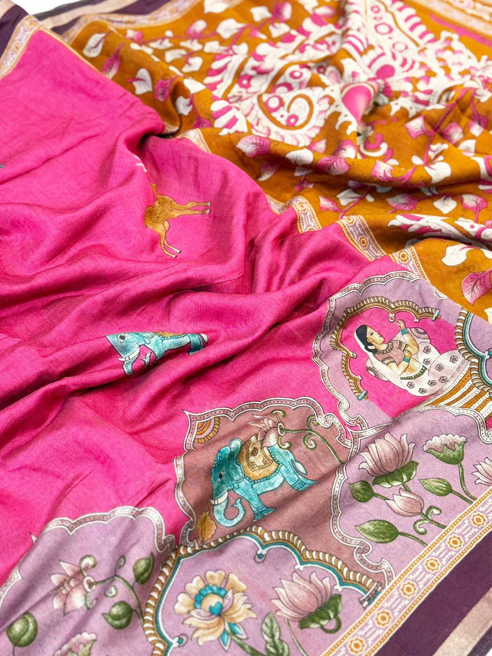 Pink Mul Kalamkari Printed Saree