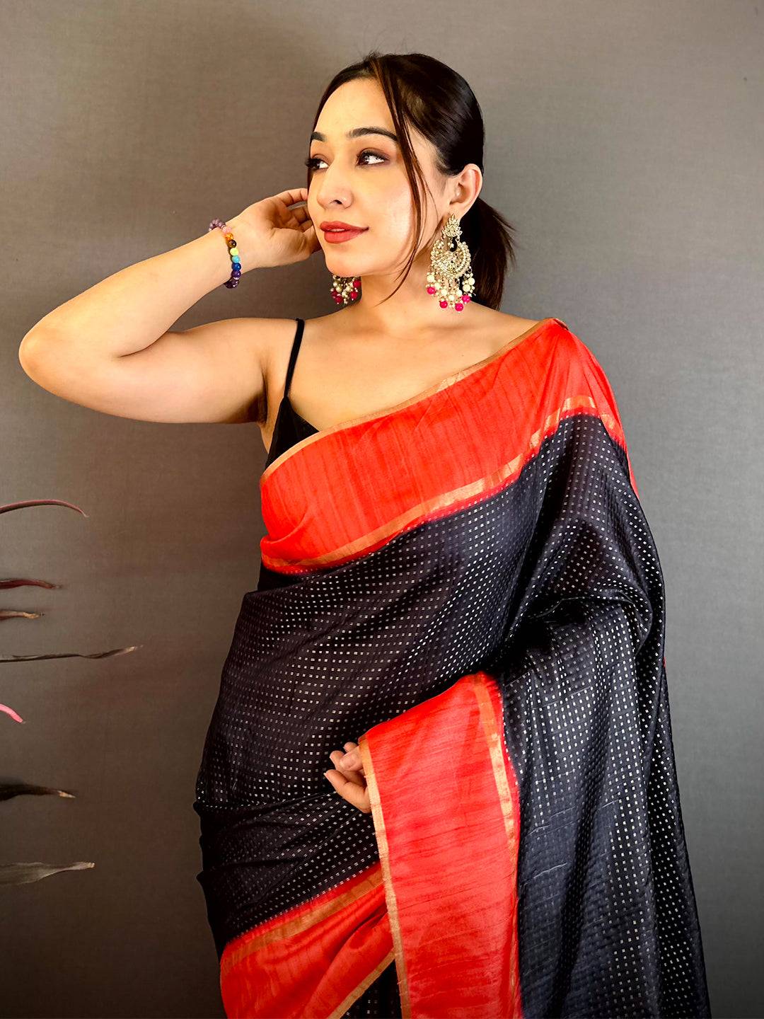 Black Tussar Gold Zari 1000 Butti Saree