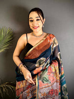 Royal Hand Block Floral Linen Saree