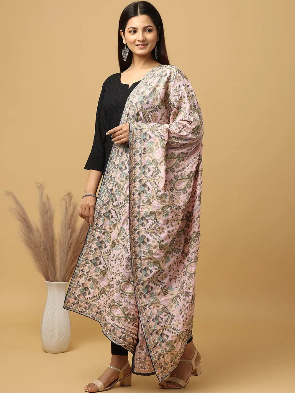 Light Pink Pastel Floral Pashmina Dupatta