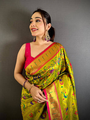 Green Patola Motif Soft Silk Saree