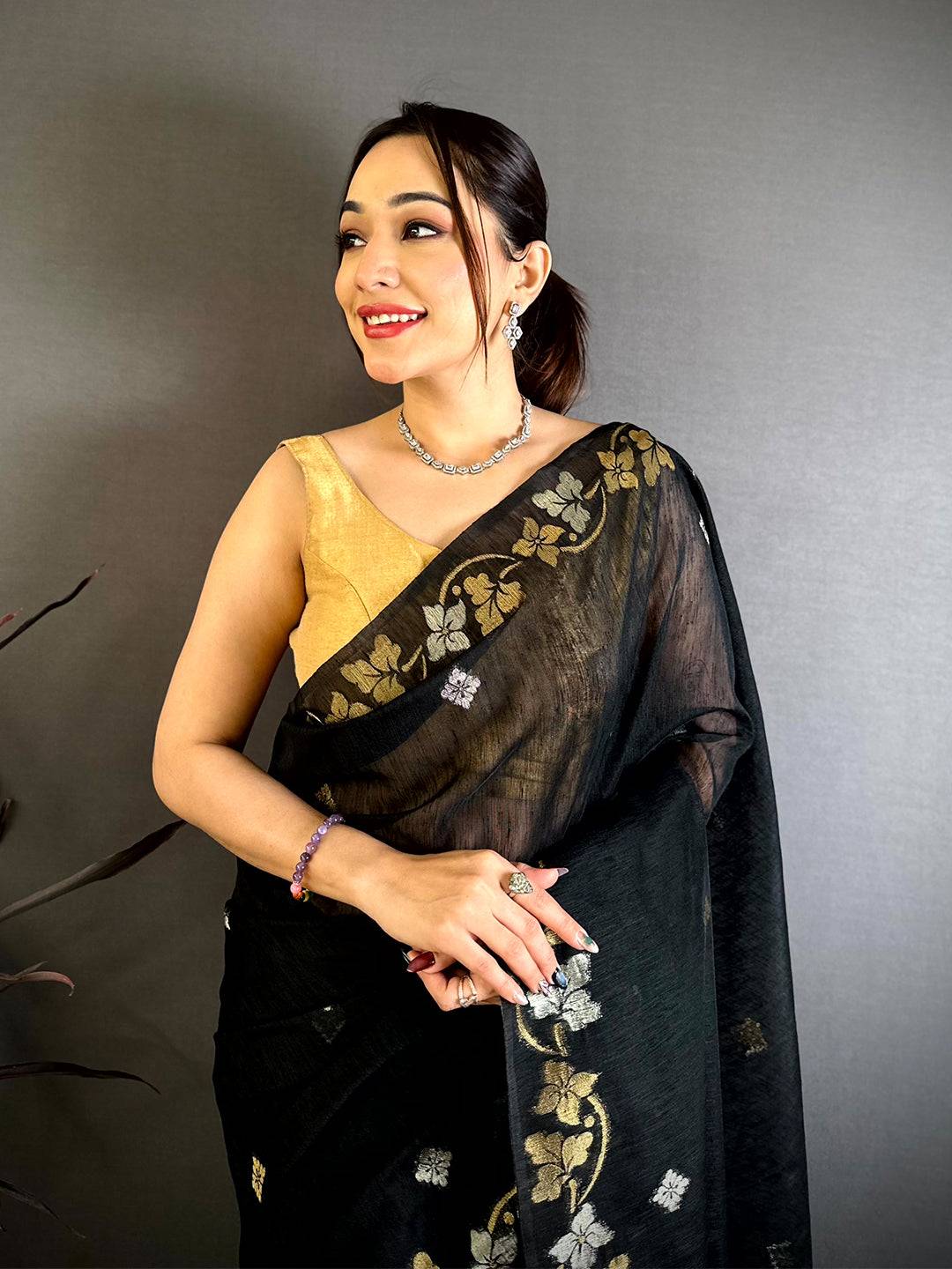 Black Sona Chandi  Munga  Saree