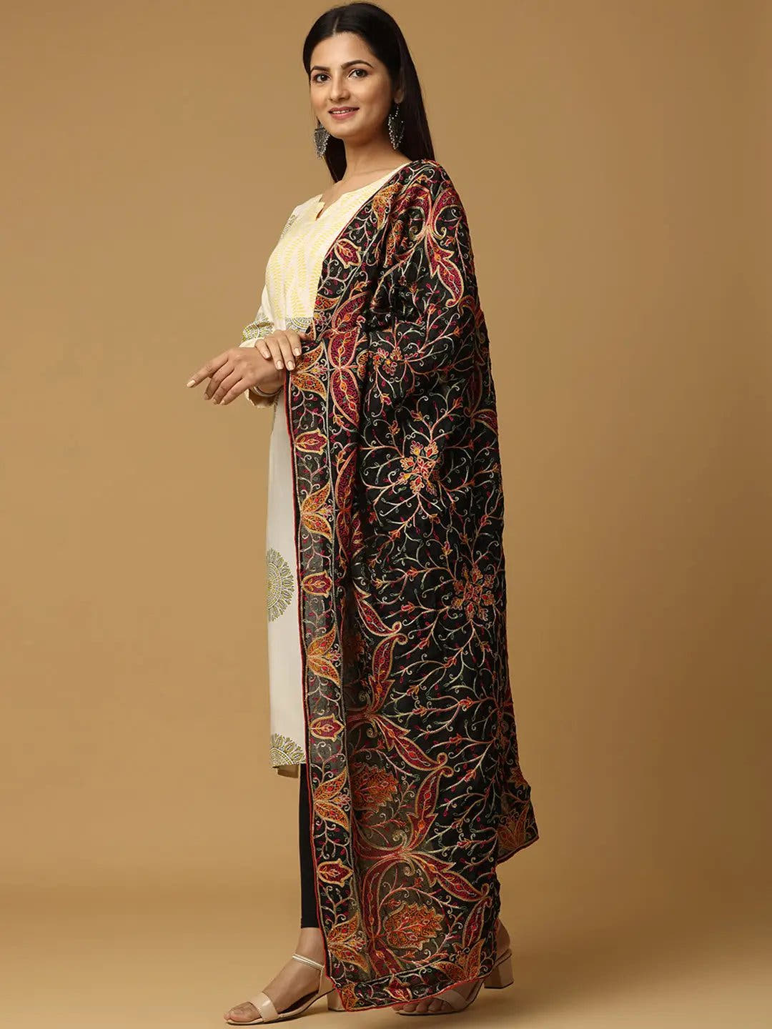 Black Brown Rust Paisley Pashmina Dupatta
