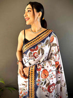Off White Soft Silk Floral Saree