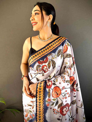 Off White Soft Silk Floral Saree
