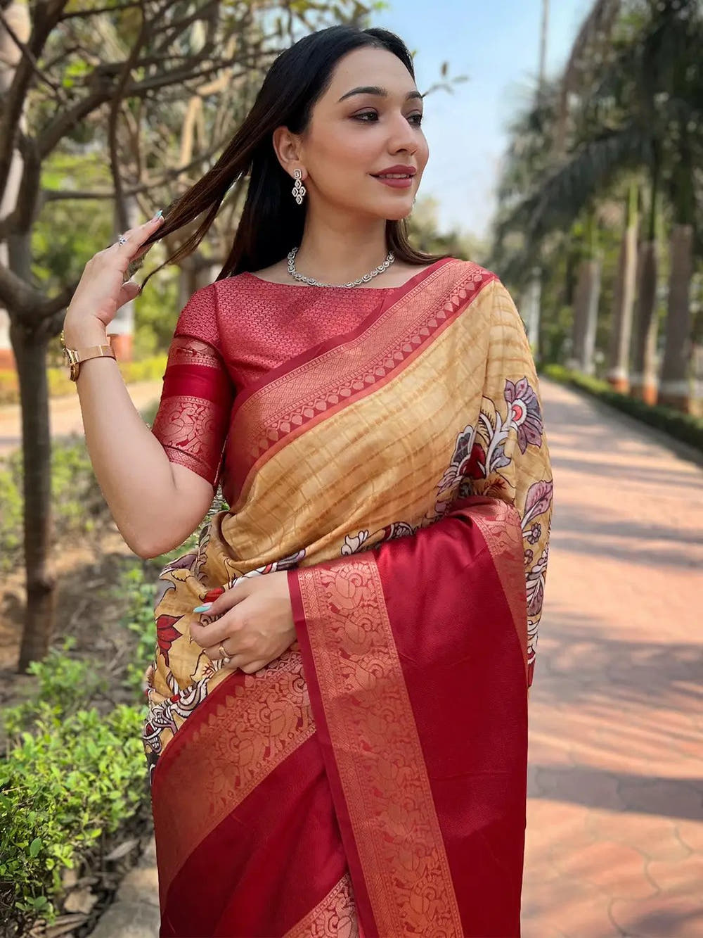 Mustard Double Border Chex Weaving Saree