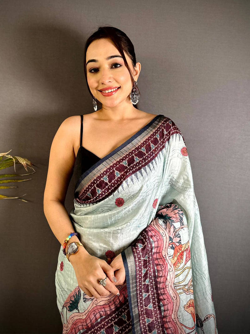 Royal Slub Ghicha  Ikkat Saree