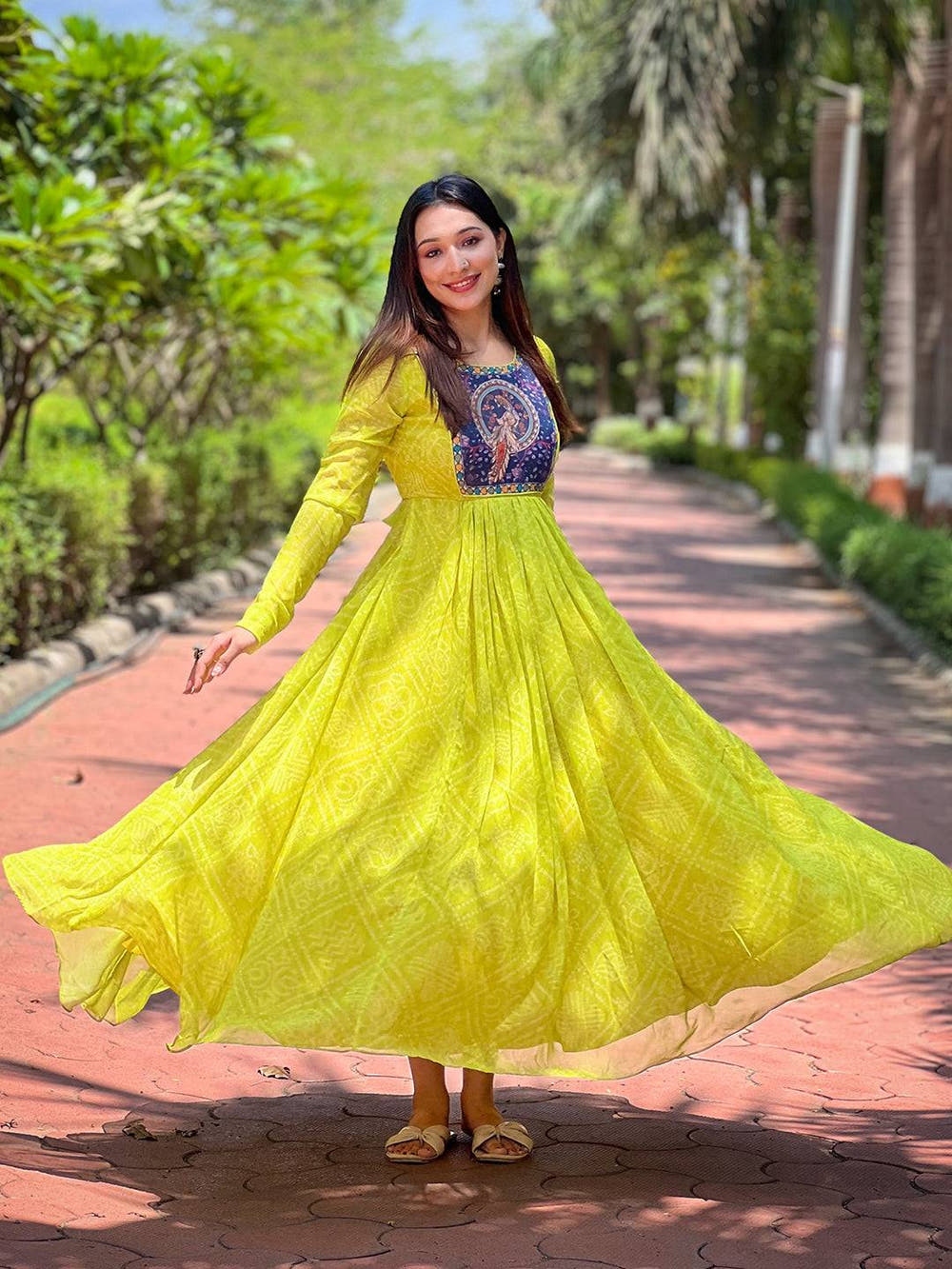 Pea Green Bandhej Dress
