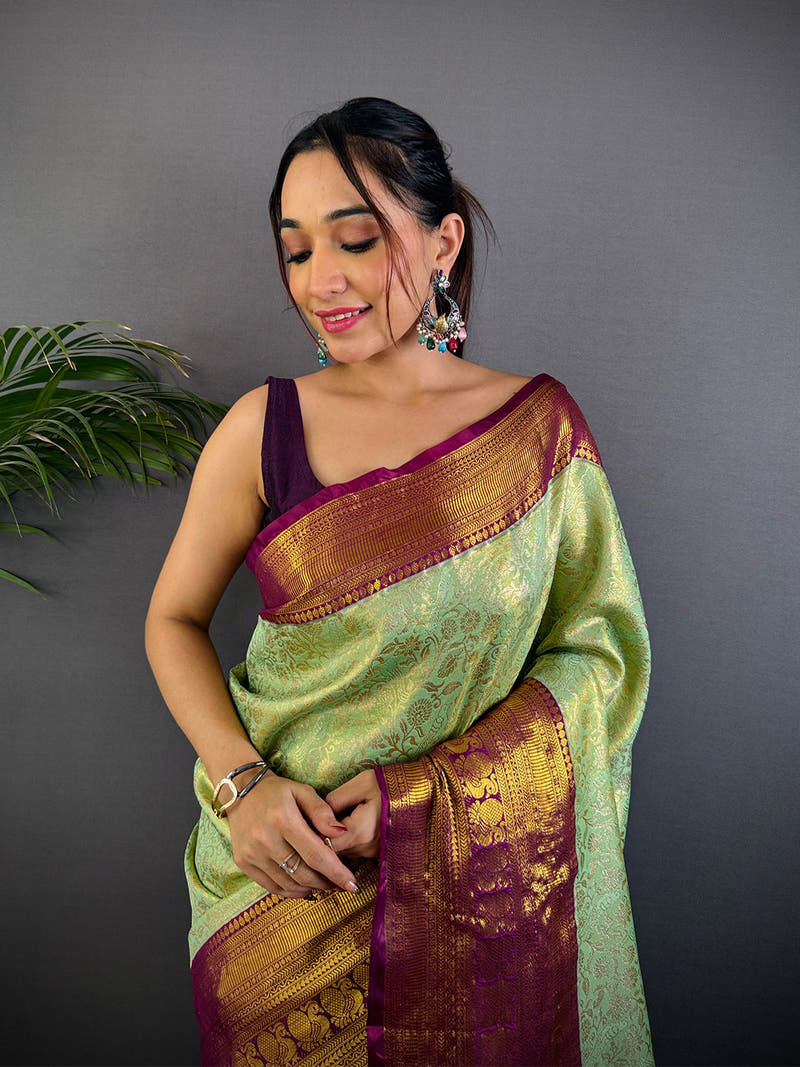 Pastel Mint Green Dharmavaram Silk Saree